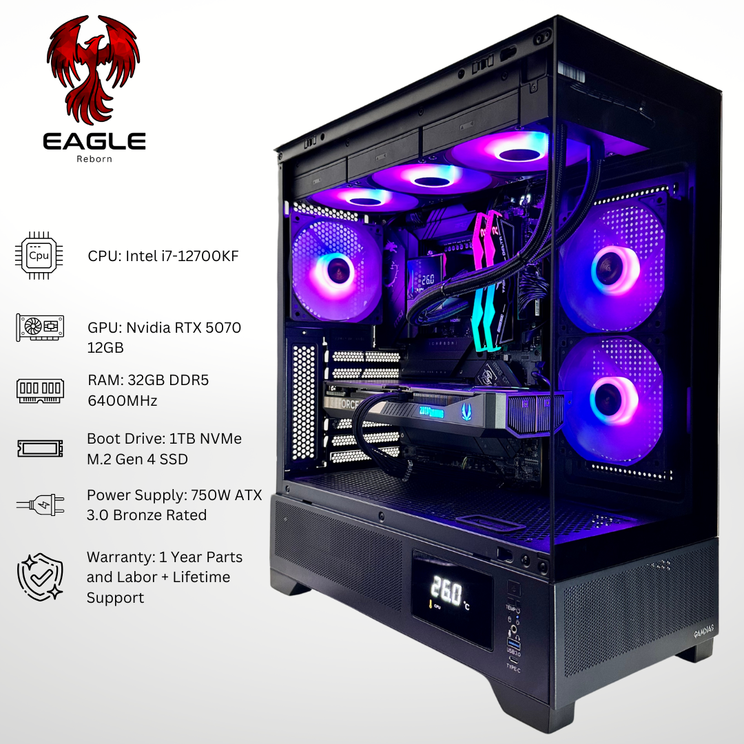 REBORN Eagle - Nvidia RTX 5070 Intel i7-12700KF 32GB RAM 1TB SSD DDR5 RGB Gaming PC