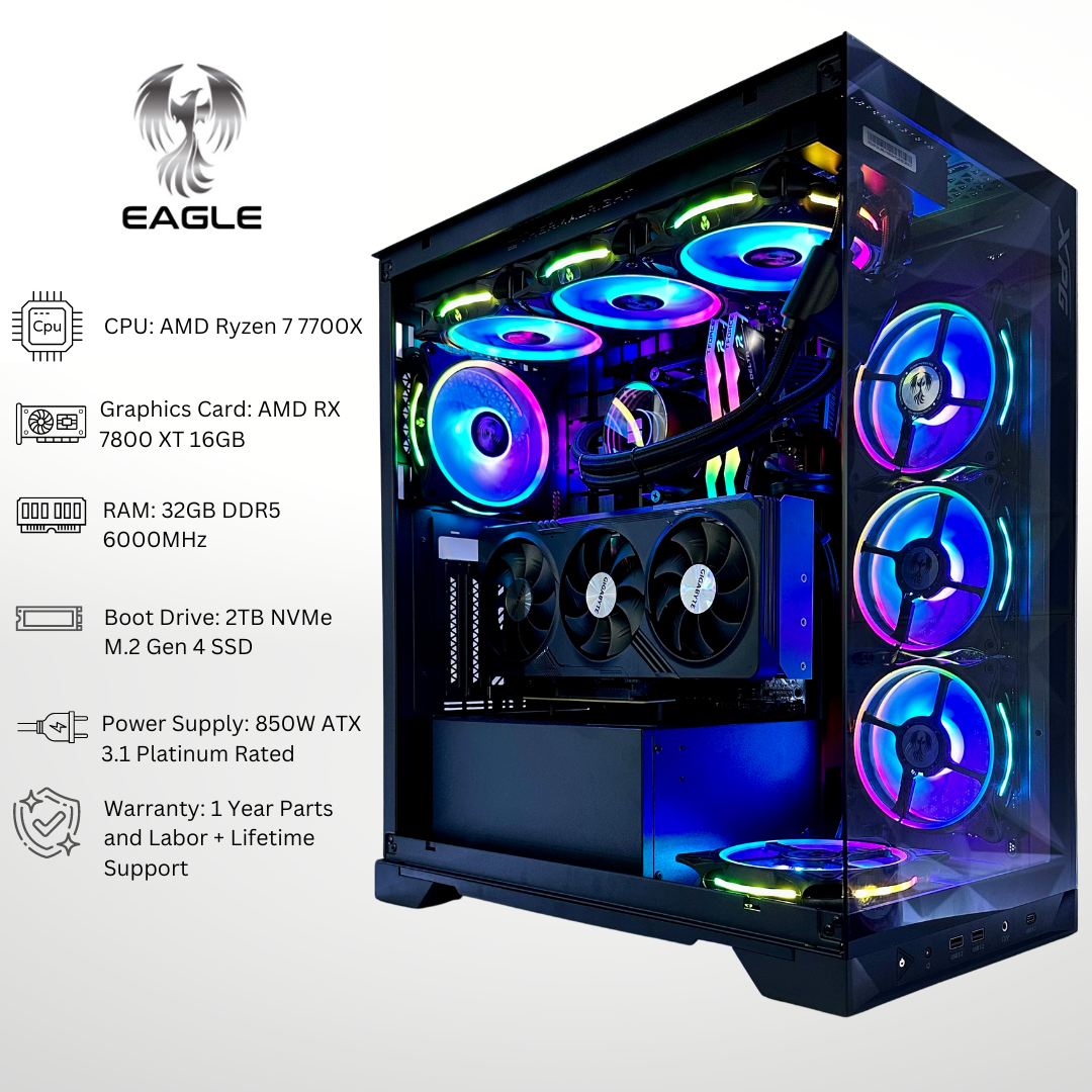 Eagle - AMD RX 7800 XT Ryzen 7 7700X 32GB RAM 2TB SSD DDR5 RGB Gaming PC