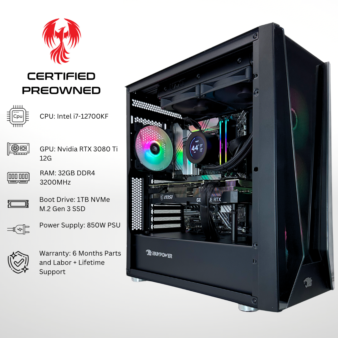 Certified Pre Owned Raven - NVIDIA RTX 3080 Ti Intel i7-12700KF 32GB DDR4 RAM 1TB SSD RGB Gaming PC