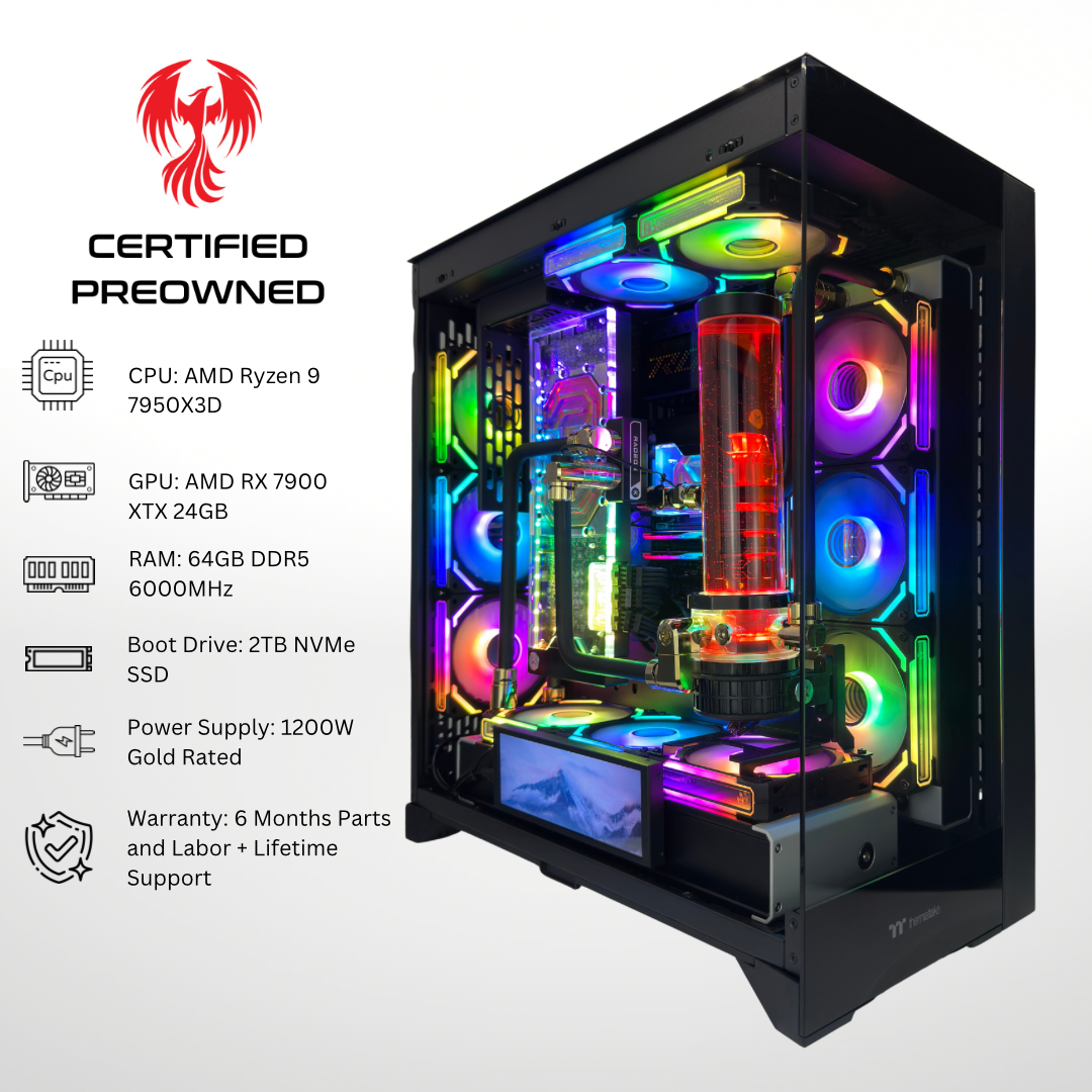 Certified Pre Owned Water Cooled Kraken - AMD RX 7900 XTX Ryzen 9 7950X3D 64GB DDR5 RAM 2TB SSD RGB Gaming PC
