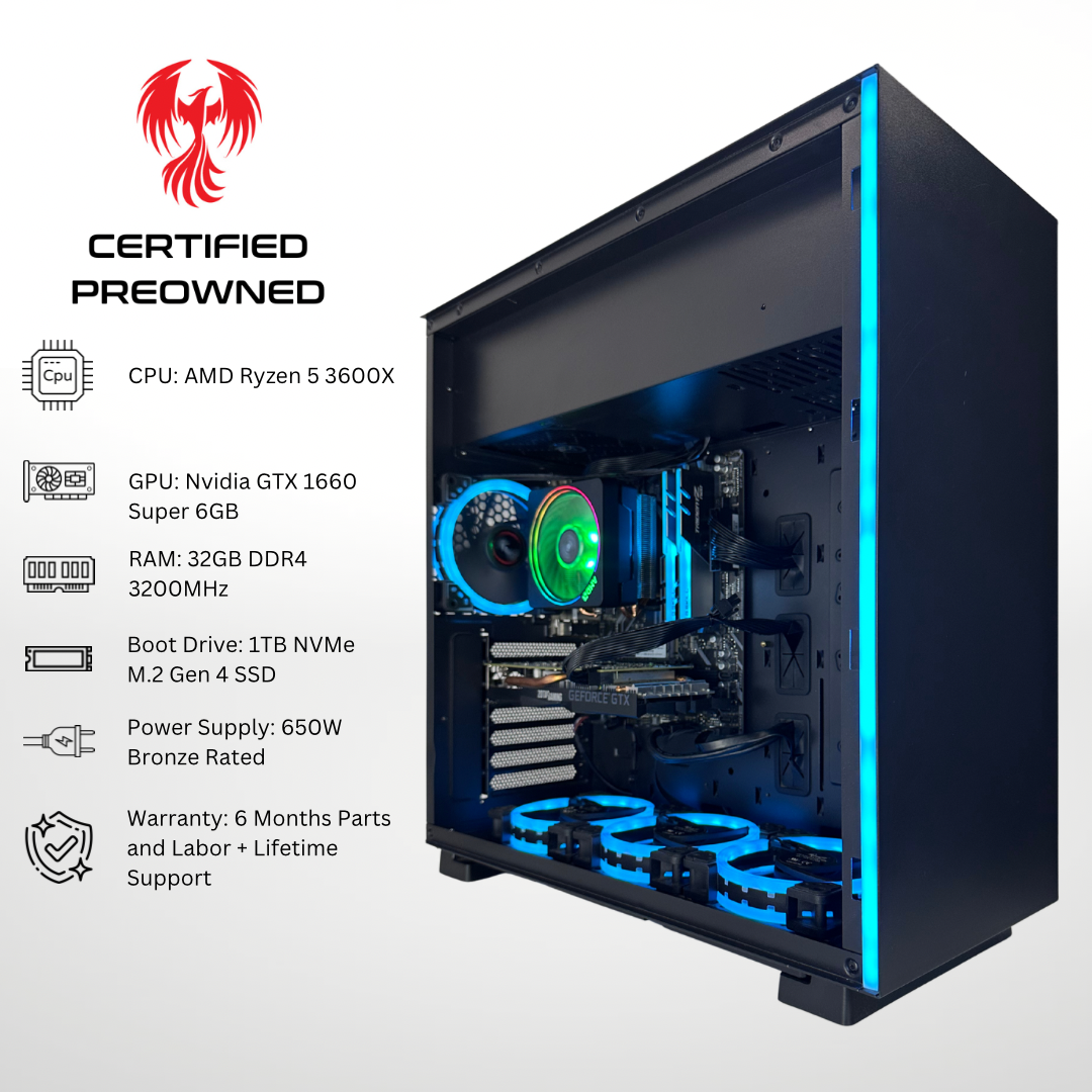 Certified Pre Owned Sparrow - NVIDIA GTX 1660 Super AMD Ryzen 5 3600X 32GB DDR4 RAM 1TB SSD RGB Gaming PC