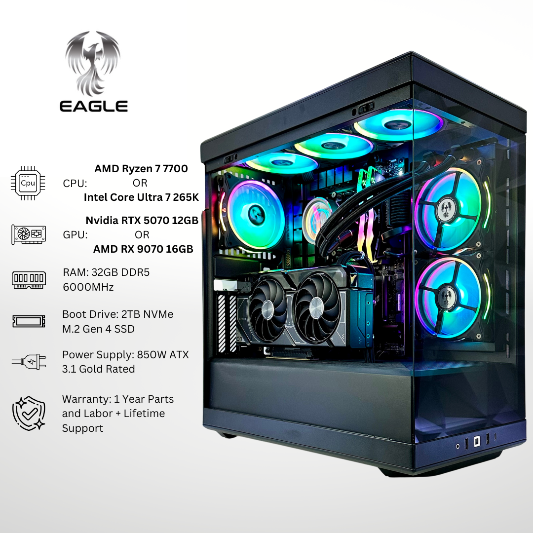 Eagle - Nvidia RTX 5070/AMD RX 9070 32GB RAM 2TB SSD DDR5 RGB Gaming PC