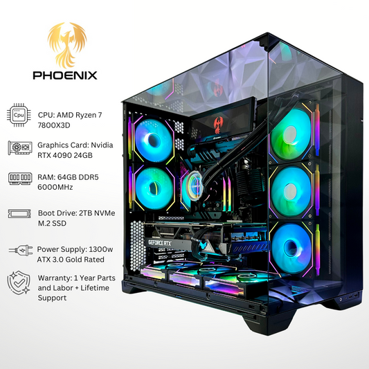 Phoenix Plus RTX 4090 AMD Ryzen 7 7800X3D 64GB RAM 2TB SSD RGB Gaming PC