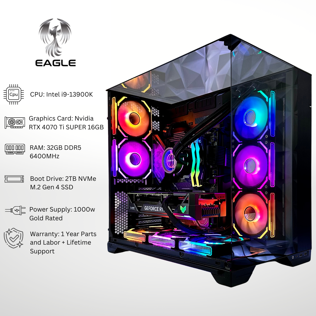 Eagle Plus RTX 4070 Ti Super Intel i9-13900K 32GB RAM 2TB SSD DDR5 RGB  Gaming PC