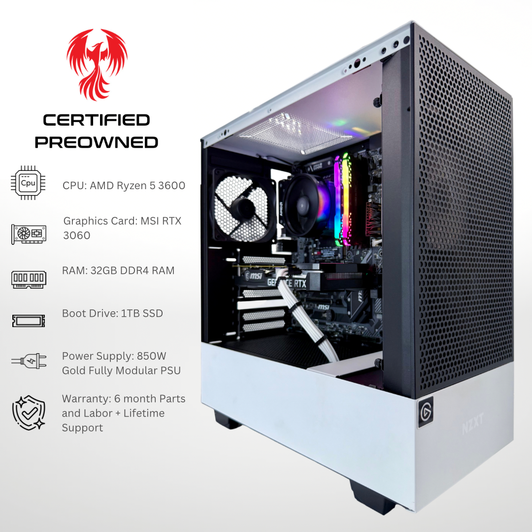 Certified Pre Owned Sparrow - Nvidia RTX 3060 AMD Ryzen 5 3600 32GB DDR4 RAM 1TB SSD RGB Gaming PC
