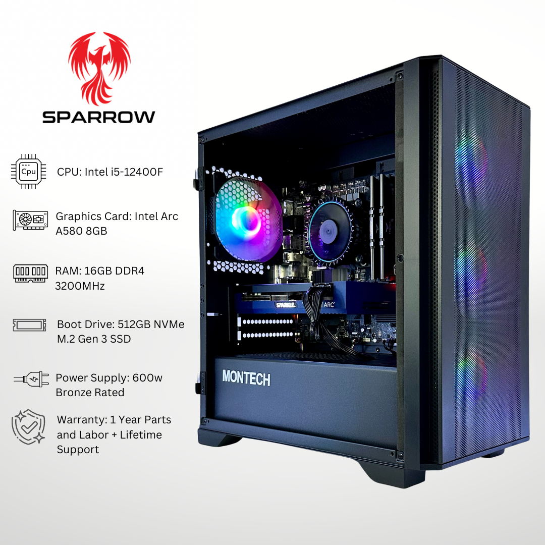 Sparrow - Intel Arc A580 Intel i5-12400F 16GB RAM 512GB SSD DDR4 