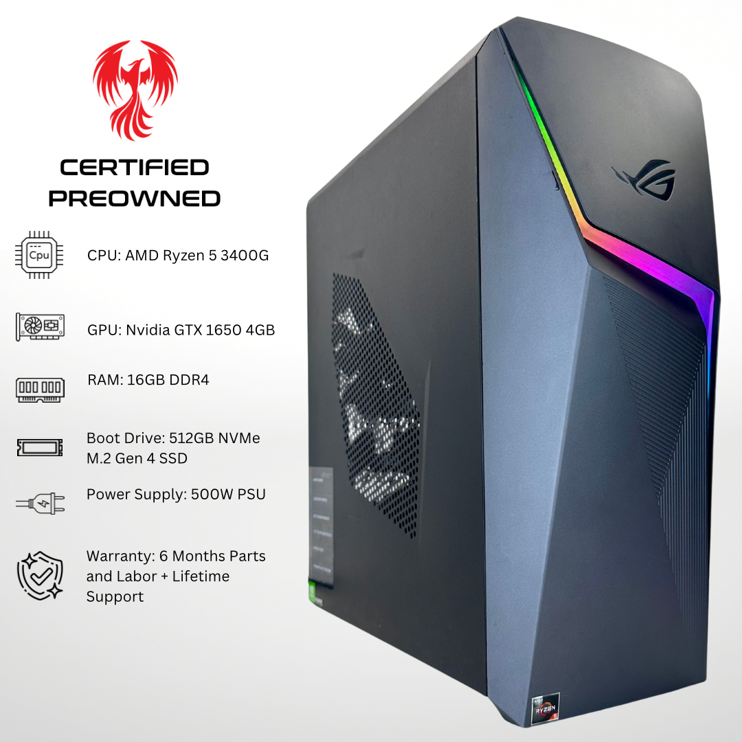 Certified Pre Owned Sparrow - Nvidia GTX 1650 AMD Ryzen 5 3400G 16GB RAM 512GB SSD DDR4 RGB Gaming PC