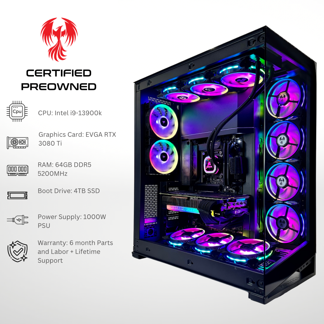 Certified Pre Owned Phoenix - RTX 3080 Ti Intel i9-13900k 64GB RAM 4TB SSD DDR5 RGB Gaming PC