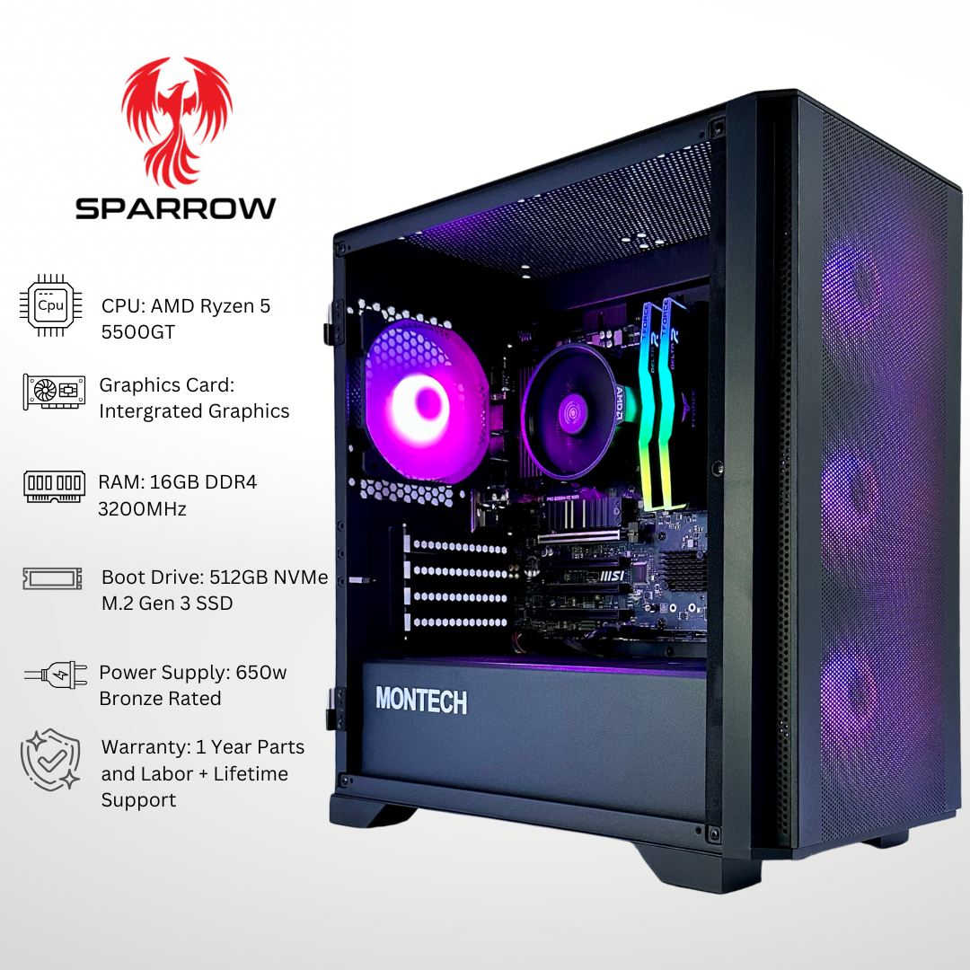 Sparrow - AMD Ryzen 5 5500GT 16GB RAM 512GB SSD DDR4 RGB Gaming PC