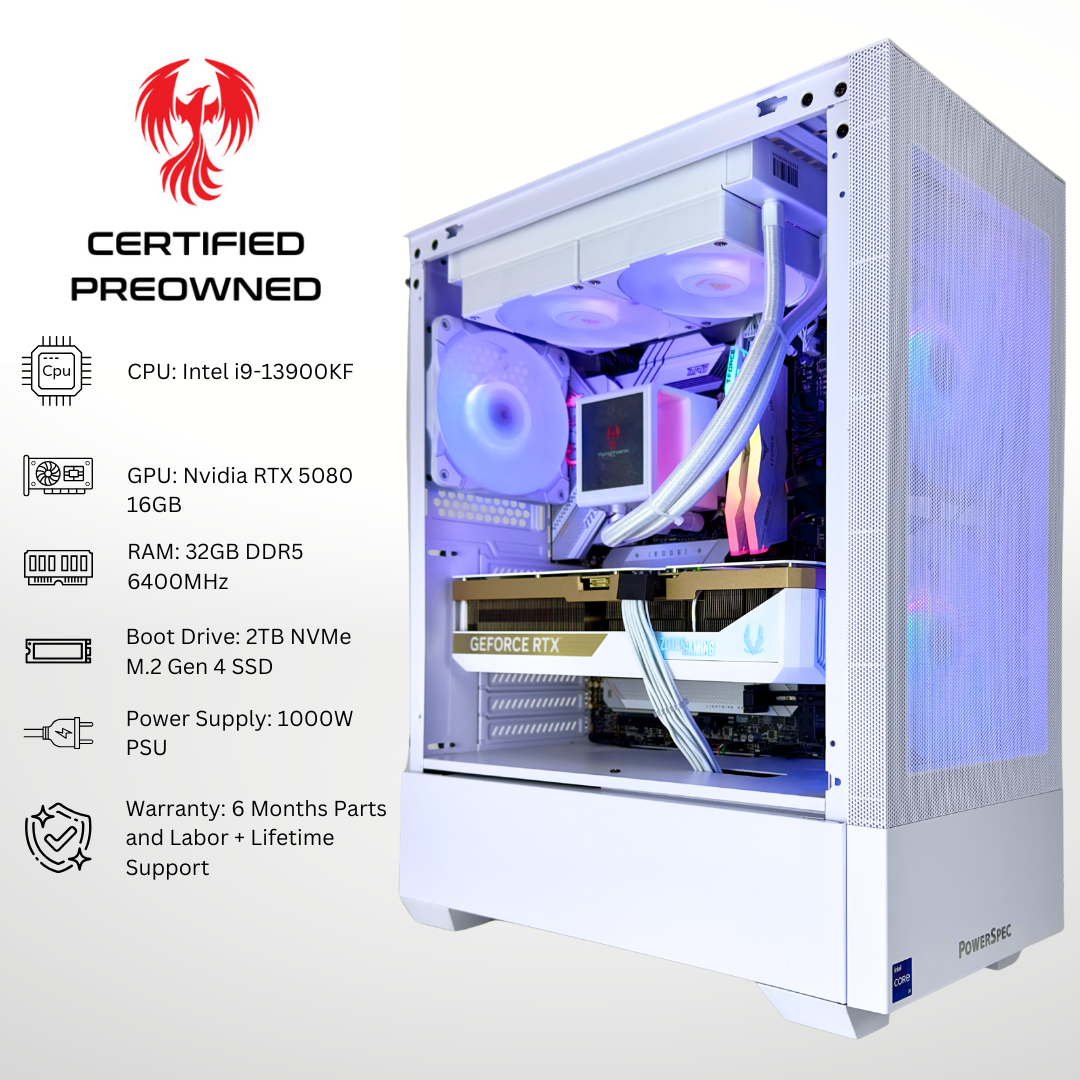 Certified Pre Owned Phoenix - NVIDIA RTX 5080 Intel i9-13900KF 32GB DDR5 RAM 2TB SSD RGB Gaming PC