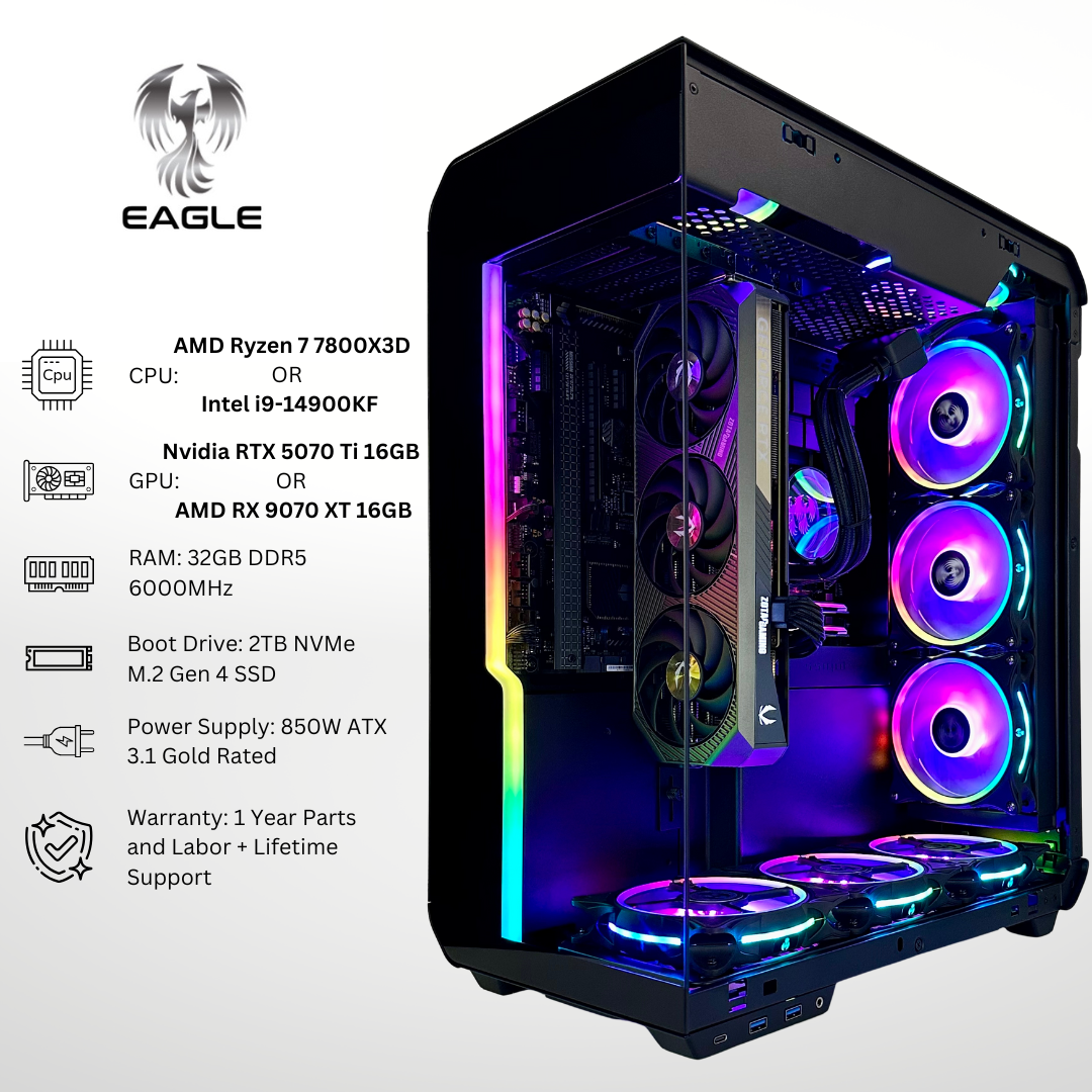 Eagle Plus - Nvidia RTX 5070 Ti/AMD RX 9070 XT 32GB RAM 2TB SSD DDR5 RGB Gaming PC