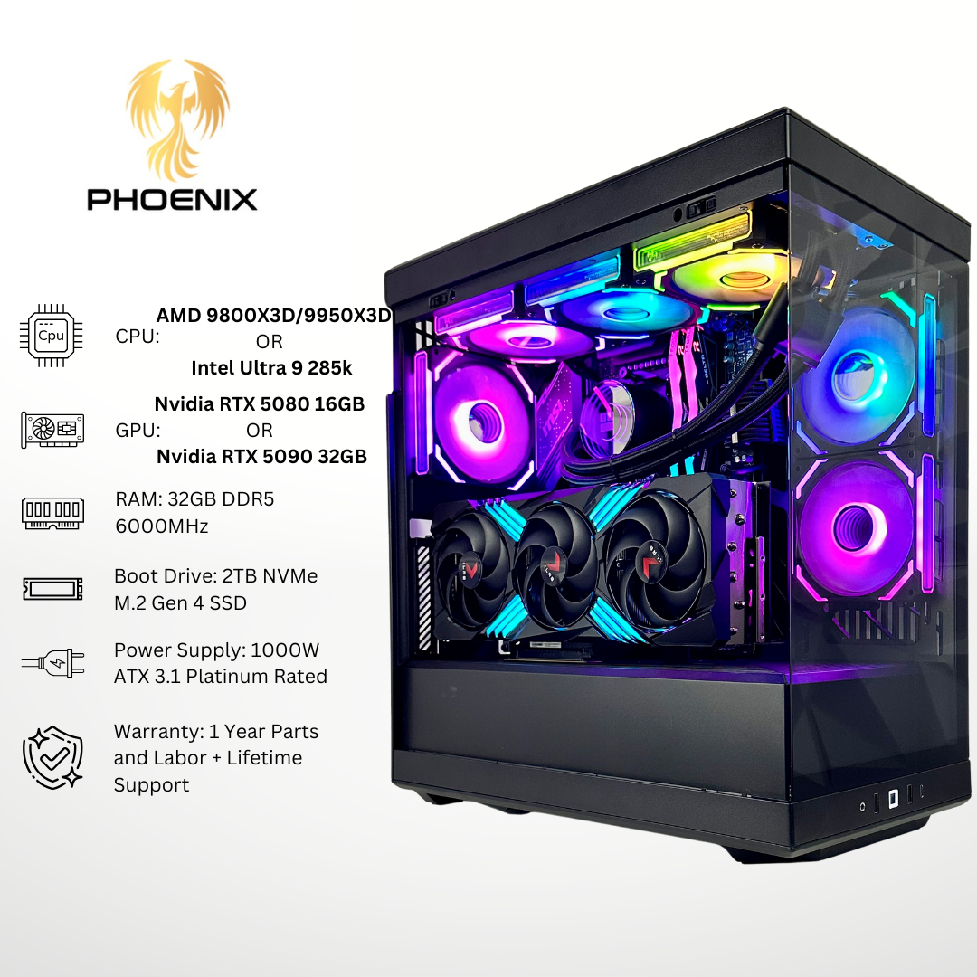 Phoenix - Nvidia RTX 5080/5090/7900 XTX 32GB DDR5 RAM 2TB SSD RGB Gaming PC