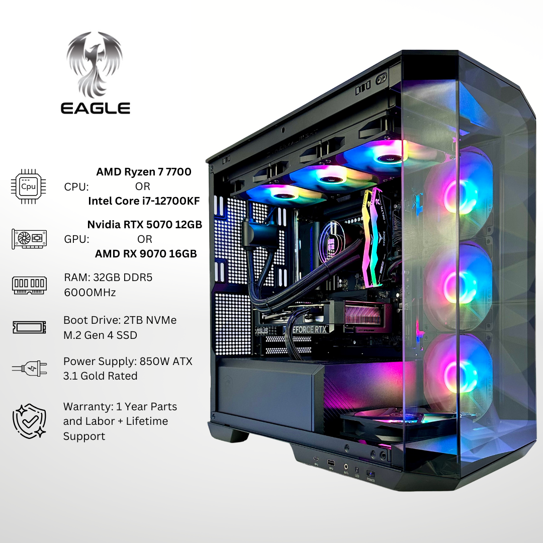 Eagle - Nvidia RTX 5070/AMD RX 9070 32GB RAM 2TB SSD DDR5 RGB Gaming PC