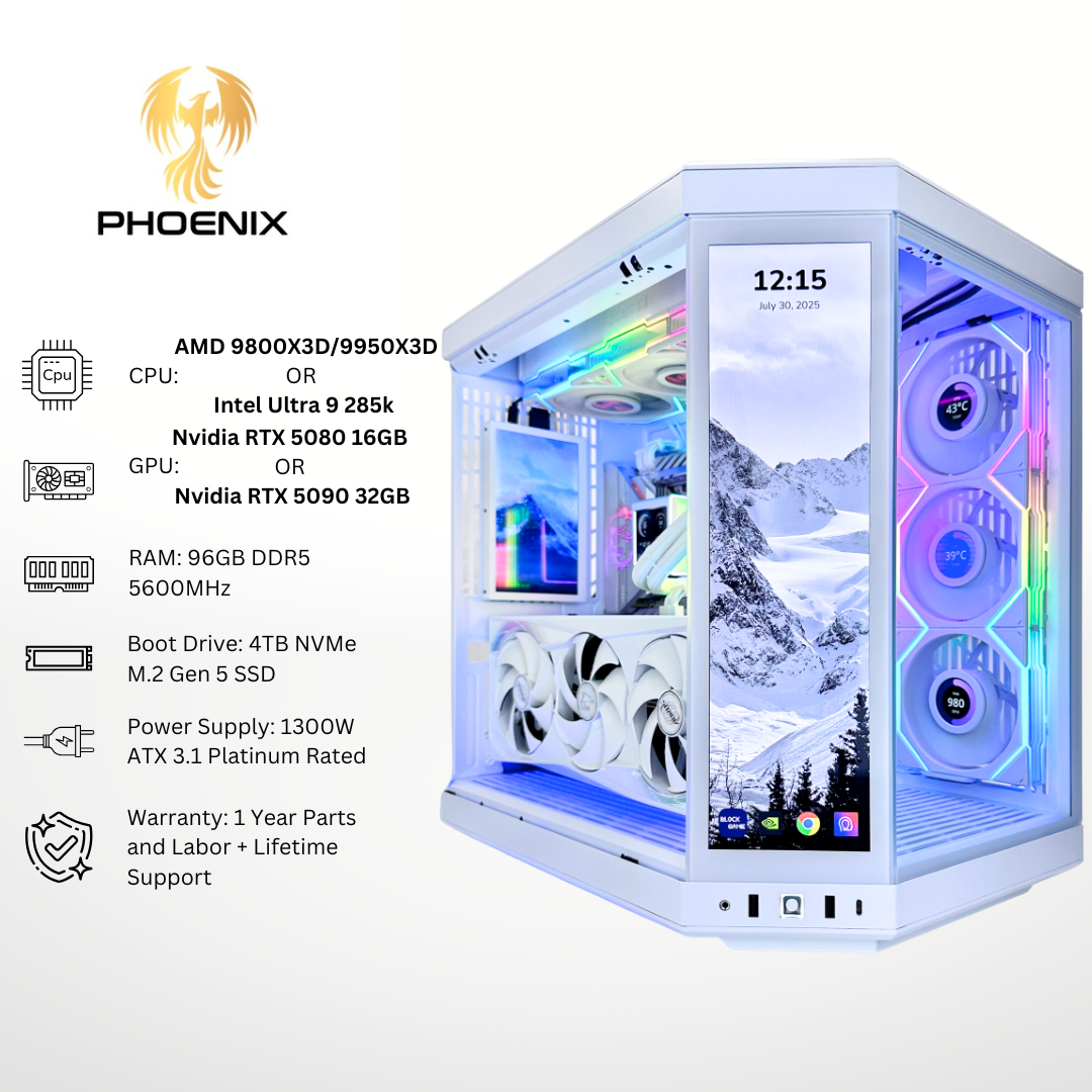 White Phoenix Plus - Nvidia RTX 5080/5090 96GB DDR5 RAM 4TB SSD RGB Gaming PC