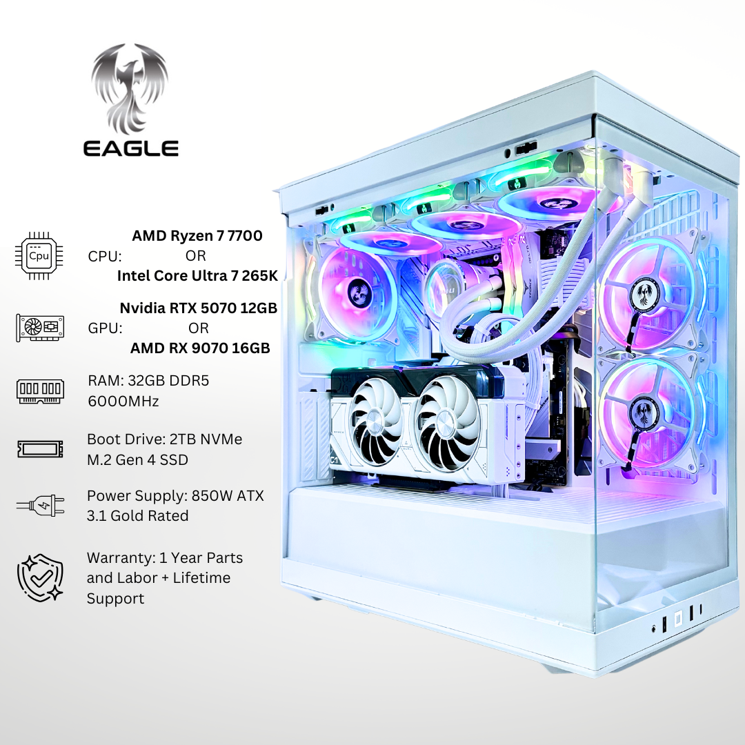 White Eagle - Nvidia RTX 5070/AMD RX 9070 32GB RAM 2TB SSD DDR5 RGB Gaming PC