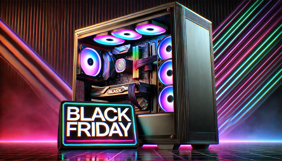 photo of a computer with a sign that says "black friday" in front of it