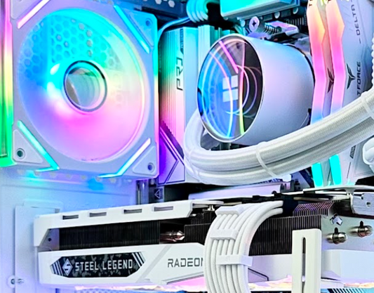 zoomed in photo of a custom-built pc