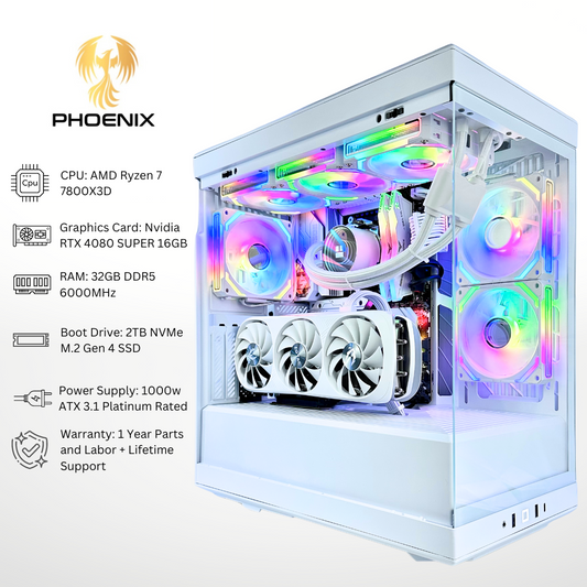 White Phoenix - RTX 4080 SUPER AMD Ryzen 7 7800X3D 32GB RAM 2TB SSD DDR5 RGB Gaming PC