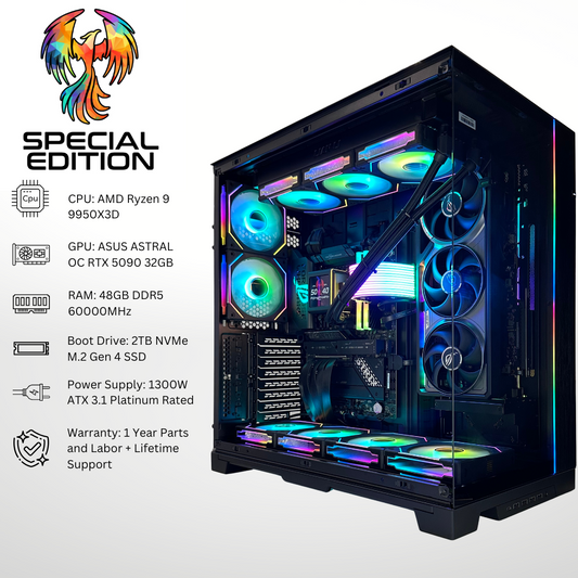 Special Edition Phoenix Plus - Astral RTX 5090 AMD Ryzen 9 9950X3D 48GB DDR5 RAM 2TB SSD RGB Gaming PC