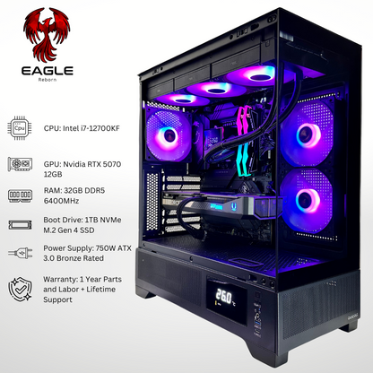 REBORN Eagle - Nvidia RTX 5070 Intel i7-12700KF 32GB RAM 1TB SSD DDR5 RGB Gaming PC