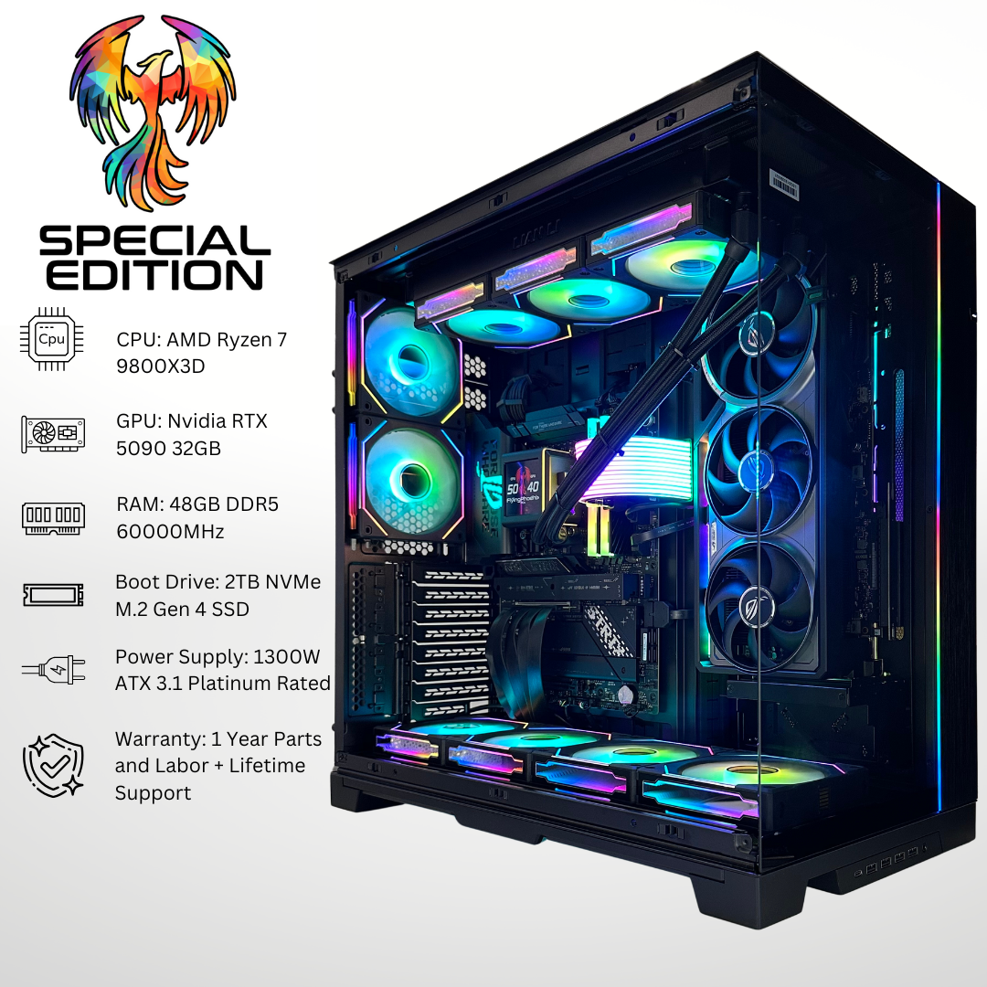 Special Edition Phoenix Plus - Nvidia RTX 5090 AMD Ryzen 7 9800X3D 48GB DDR5 RAM 2TB SSD RGB Gaming PC
