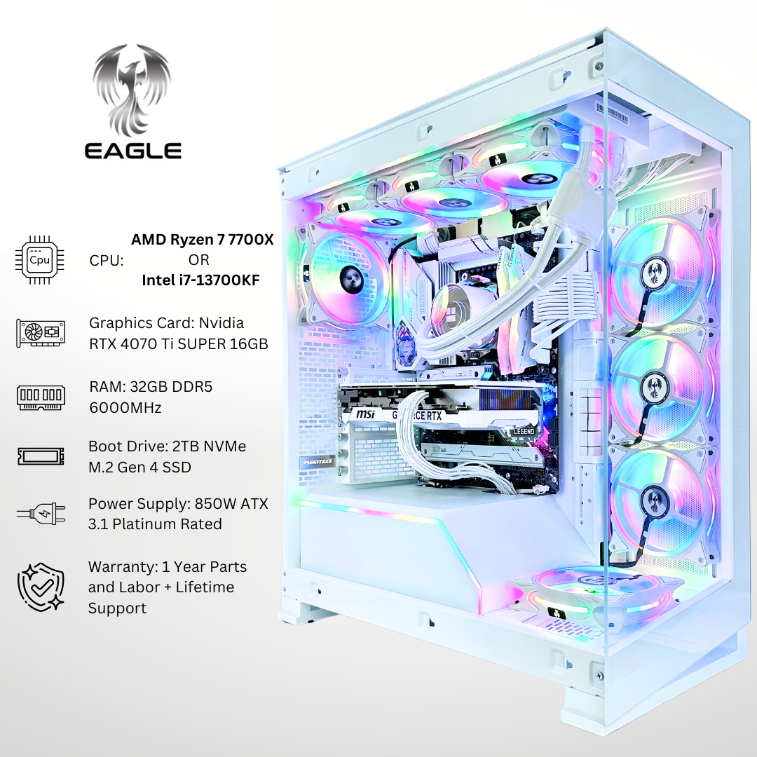 White Eagle Plus - RTX 4070 Ti SUPER 32GB RAM 2TB SSD DDR5 RGB Gaming PC