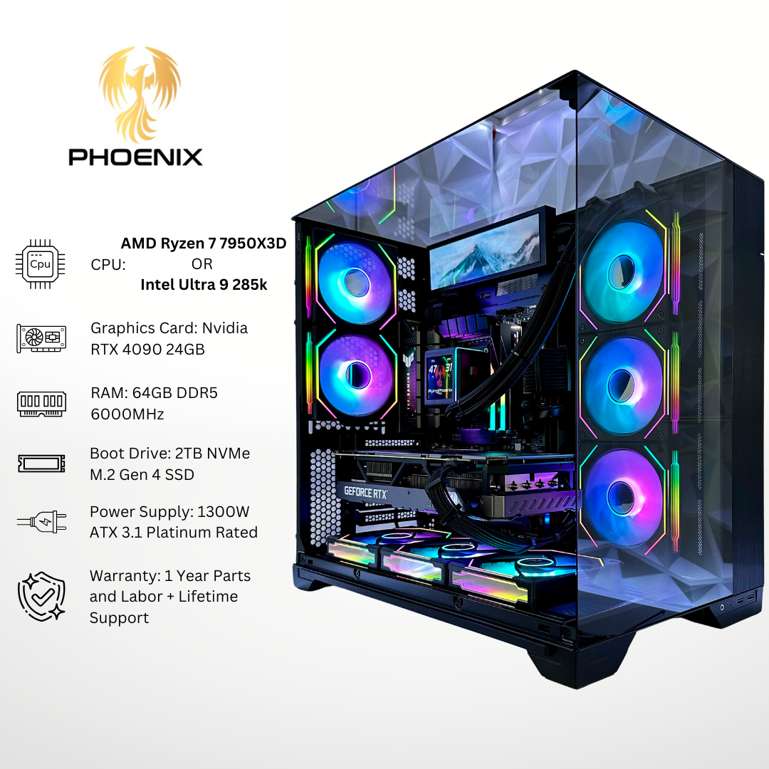 Phoenix Plus - RTX 4090 64GB RAM 2TB SSD DDR5 RGB Gaming PC (8.8" LCD Screen)