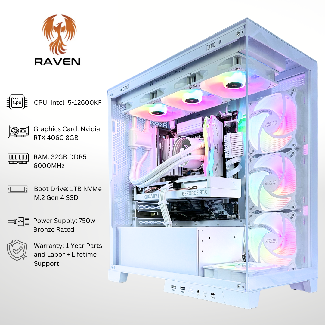 White Raven - RTX 4060 Intel i5-12600KF 32GB RAM 1TB SSD DDR5 RGB Gaming PC