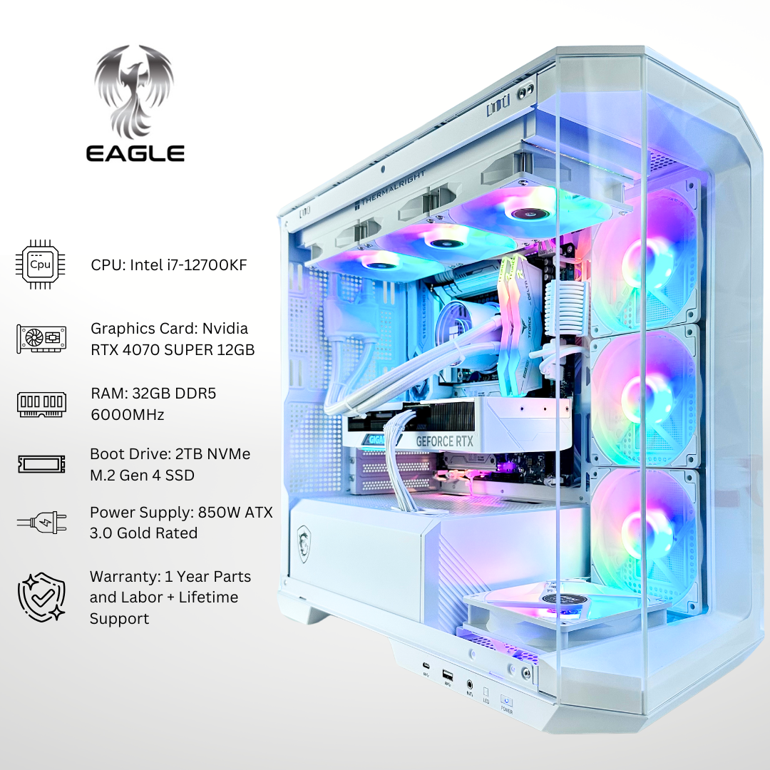 White Eagle - RTX 4070 SUPER Intel i7-12700KF 32GB RAM 2TB SSD DDR5 RGB Gaming PC