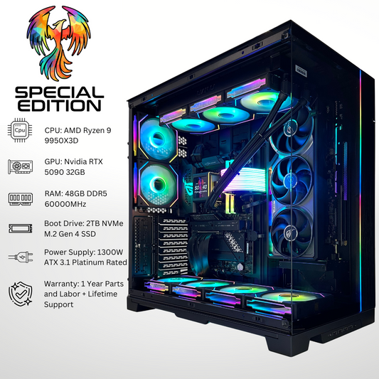 Special Edition Phoenix Plus - Nvidia RTX 5090 AMD Ryzen 9 9950X3D 48GB DDR5 RAM 2TB SSD RGB Gaming PC