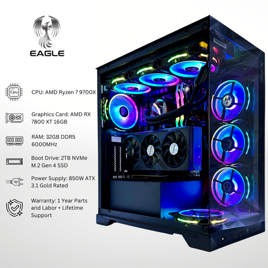 Eagle - AMD RX 7800 XT Ryzen 7 9700X 32GB RAM 2TB SSD DDR5 RGB Gaming PC