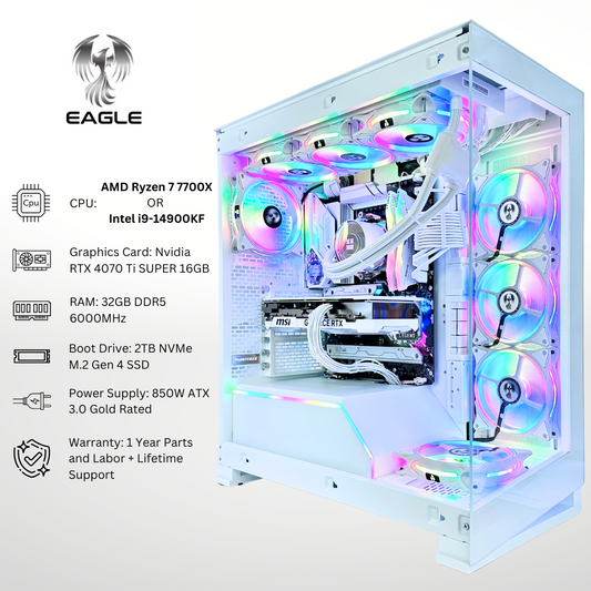 White Eagle Plus - RTX 4070 Ti SUPER 32GB RAM 2TB SSD DDR5 RGB Gaming PC