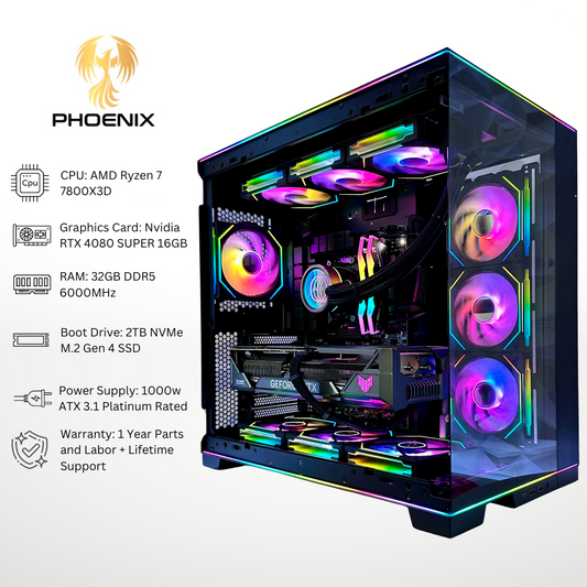 Phoenix - RTX 4080 SUPER AMD Ryzen 7 7800X3D 32GB RAM 2TB SSD DDR5 RGB Gaming PC