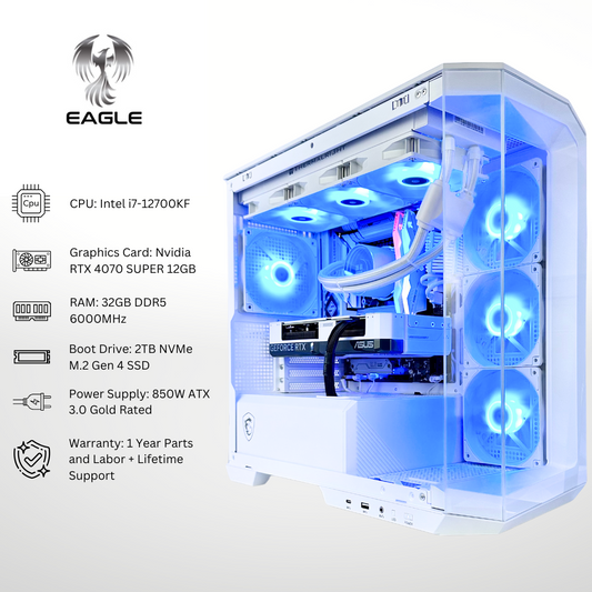 White Eagle - RTX 4070 SUPER Intel i7-12700KF 32GB RAM 2TB SSD DDR5 RGB Gaming PC