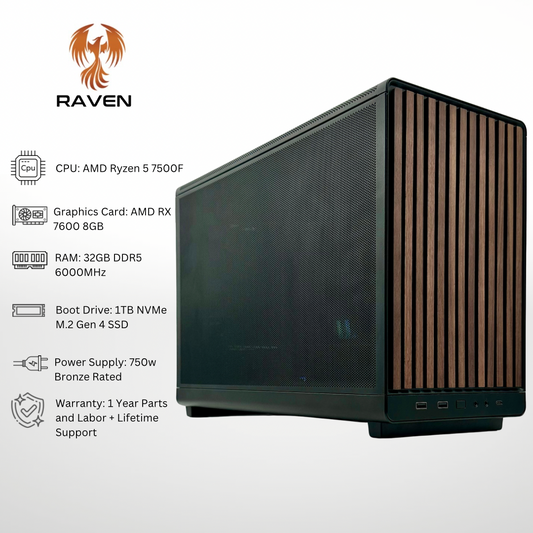 Raven - AMD RX 7600 Ryzen 5 7500F 32GB RAM 1TB SSD DDR5 RGB Gaming PC