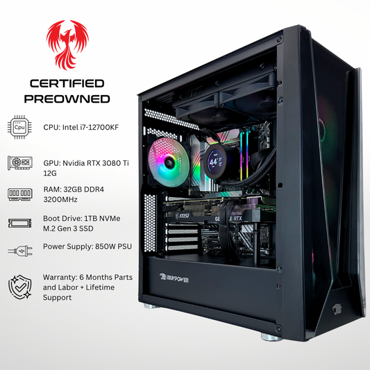 Certified Pre Owned Raven - NVIDIA RTX 3080 Ti Intel i7-12700KF 32GB DDR4 RAM 1TB SSD RGB Gaming PC
