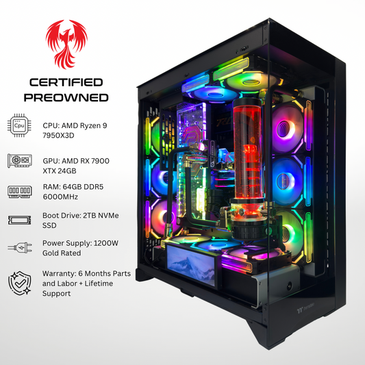 Certified Pre Owned Water Cooled Kraken - AMD RX 7900 XTX Ryzen 9 7950X3D 64GB DDR5 RAM 2TB SSD RGB Gaming PC