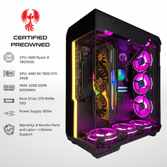 Certified Pre Owned Phoenix - AMD RX 7900 XTX Ryzen 9 7900X3D 32GB DDR5 RAM 2TB SSD RGB Gaming PC