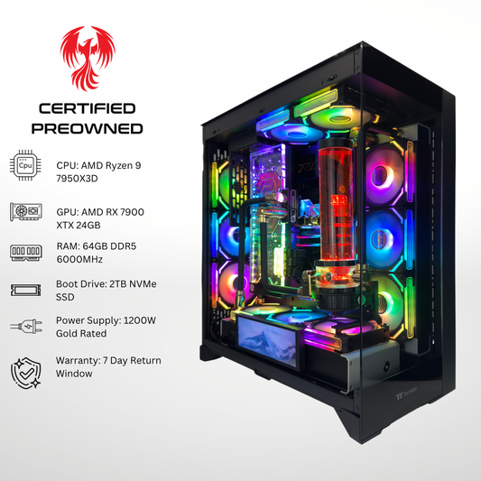 Certified Pre Owned Water Cooled Kraken - AMD RX 7900 XTX Ryzen 9 7950X3D 64GB DDR5 RAM 2TB SSD RGB Gaming PC