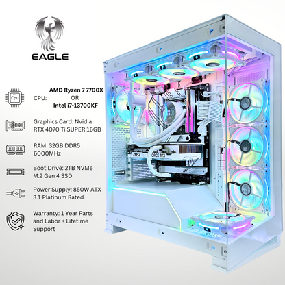 White Eagle Plus - RTX 4070 Ti SUPER 32GB RAM 2TB SSD DDR5 RGB Gaming PC