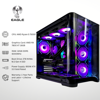 Eagle - AMD 7800 XT Ryzen 5 7500F 32GB RAM 2TB SSD DDR5 RGB Gaming PC