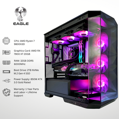 Eagle Plus - AMD RX 7900 XT Ryzen 7 9800X3D 32GB RAM 2TB SSD DDR5 RGB Gaming PC