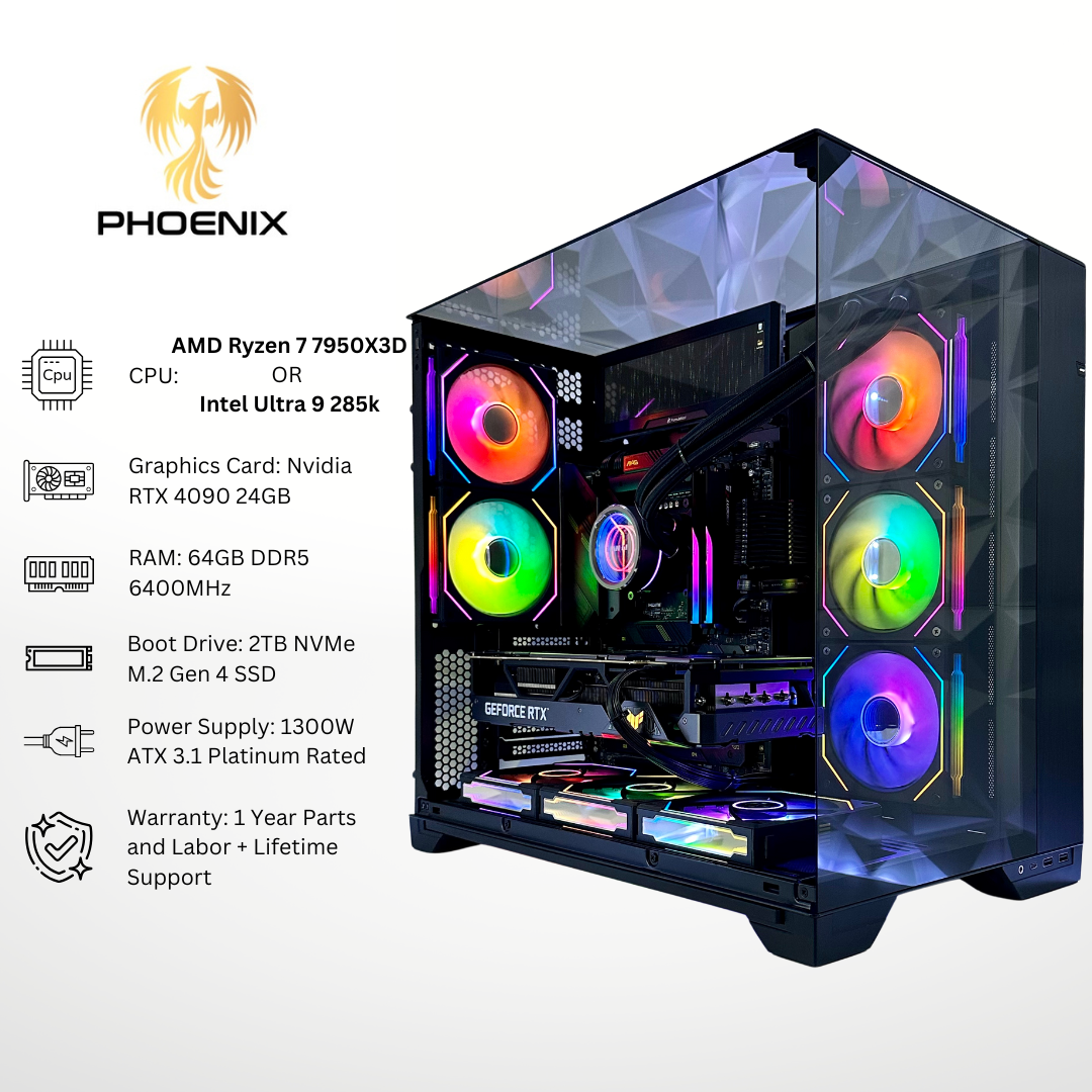 Phoenix Plus - RTX 4090 64GB RAM 2TB SSD DDR5 RGB Gaming PC (8.8" LCD Screen)