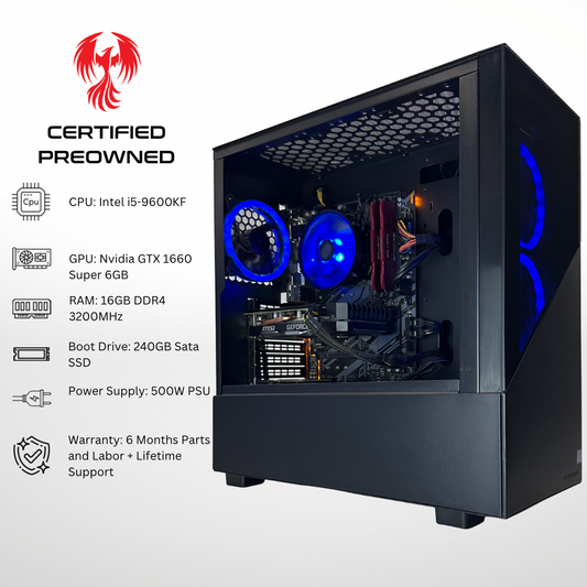 Certified Pre Owned Sparrow - NVIDIA GTX 1660 Super Intel i5-9600KF 16GB DDR4 RAM 240GB SSD RGB Gaming PC