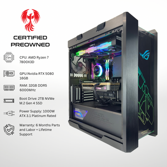 Certified Pre Owned Phoenix - Nvidia RTX 5080 AMD Ryzen 7 7800X3D 32GB DDR5 RAM 2TB SSD RGB Gaming PC