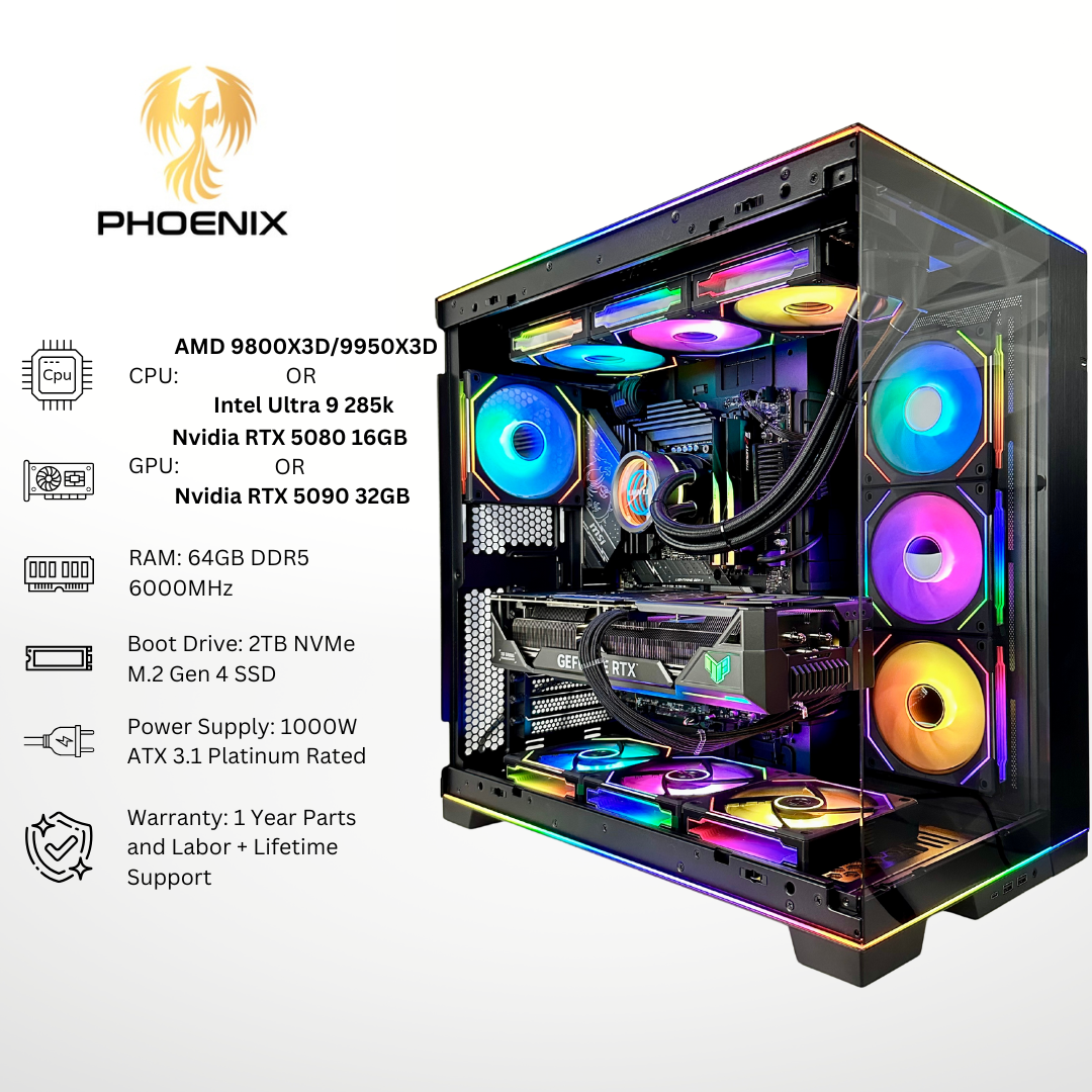 Phoenix - Nvidia RTX 5080/5090 64GB DDR5 RAM 2TB SSD RGB Gaming PC