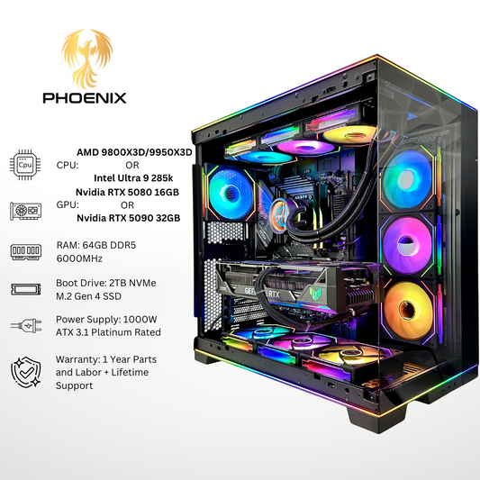Phoenix - Nvidia RTX 5080/5090 64GB DDR5 RAM 2TB SSD RGB Gaming PC
