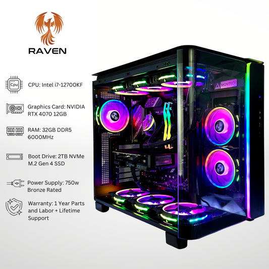 Raven Plus Nvidia RTX 4070 Intel i7-12700KF 32GB RAM 2TB SSD DDR5 Gaming PC