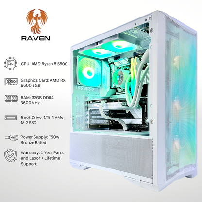 Raven RTX 4060 AMD Ryzen 5500 32GB RAM 1TB SSD RGB Gaming PC