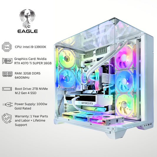 White Eagle Plus RTX 4070 Ti Super Intel Core i9-13900K 2TB SSD DDR5 RGB Gaming PC
